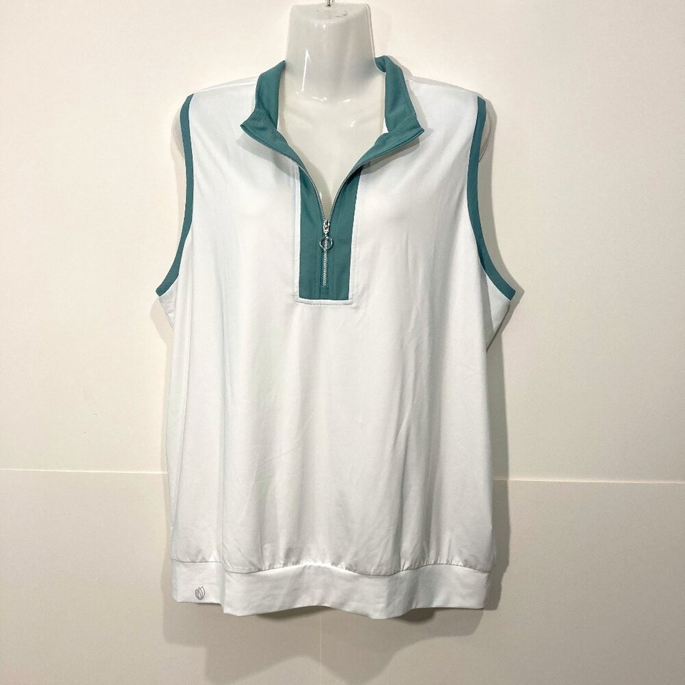GGblue Luxe Sport Golf Shirt Top 1/4 Zip Sleeveless White Tennis Mock Neck XXL